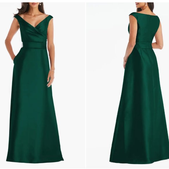 ALFRED SUNG D811S OFF THE SHOULDER SATIN HUNTER V22 DRESS sz 6 - Picture 4 of 4